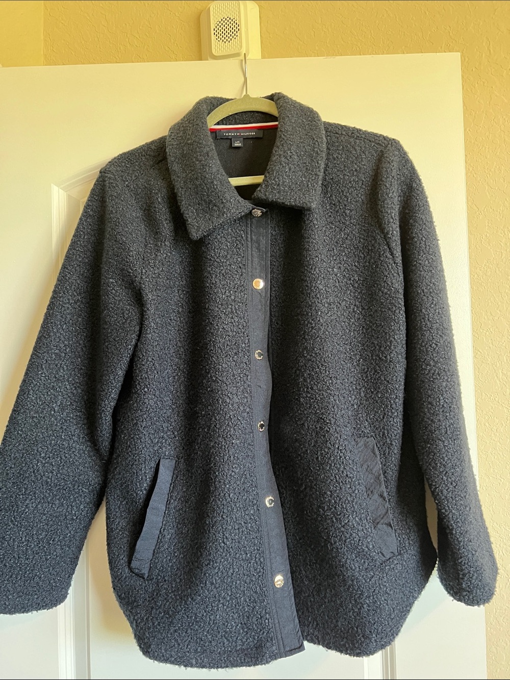 Tommy Hilfiger Black Sherpa Coat with Signature Trim